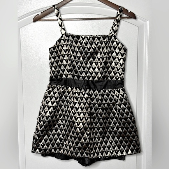 Mustard Seed Metallic Geometric Romper w/ Faux Leather Detail - Picture 1 of 2